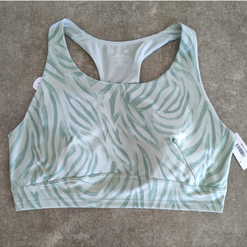 NWT Xersion sports bra, quick-dri, removable cups, green, size 2x